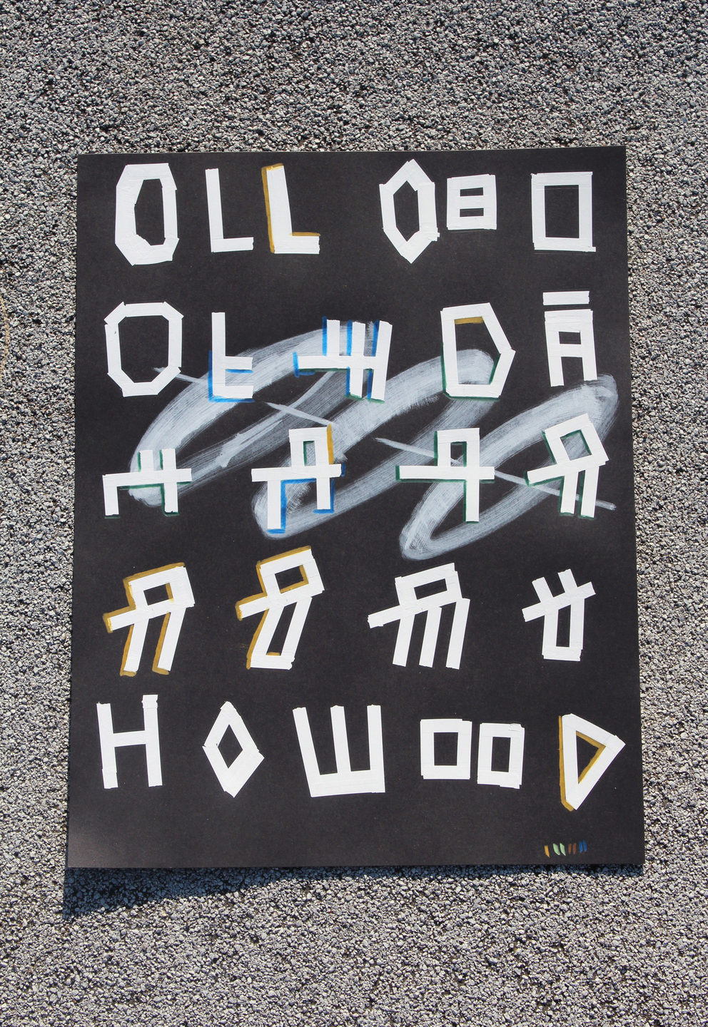 Drawing on bitumen rooftop (Los Feliz, LA)